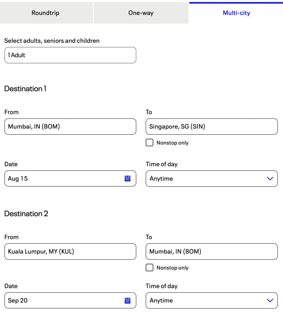 Multi-city option for Open-Jaw in United MileagePlus booking