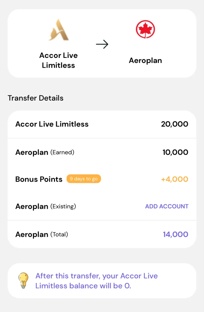 Accor to Aeroplan Transfer Bonus