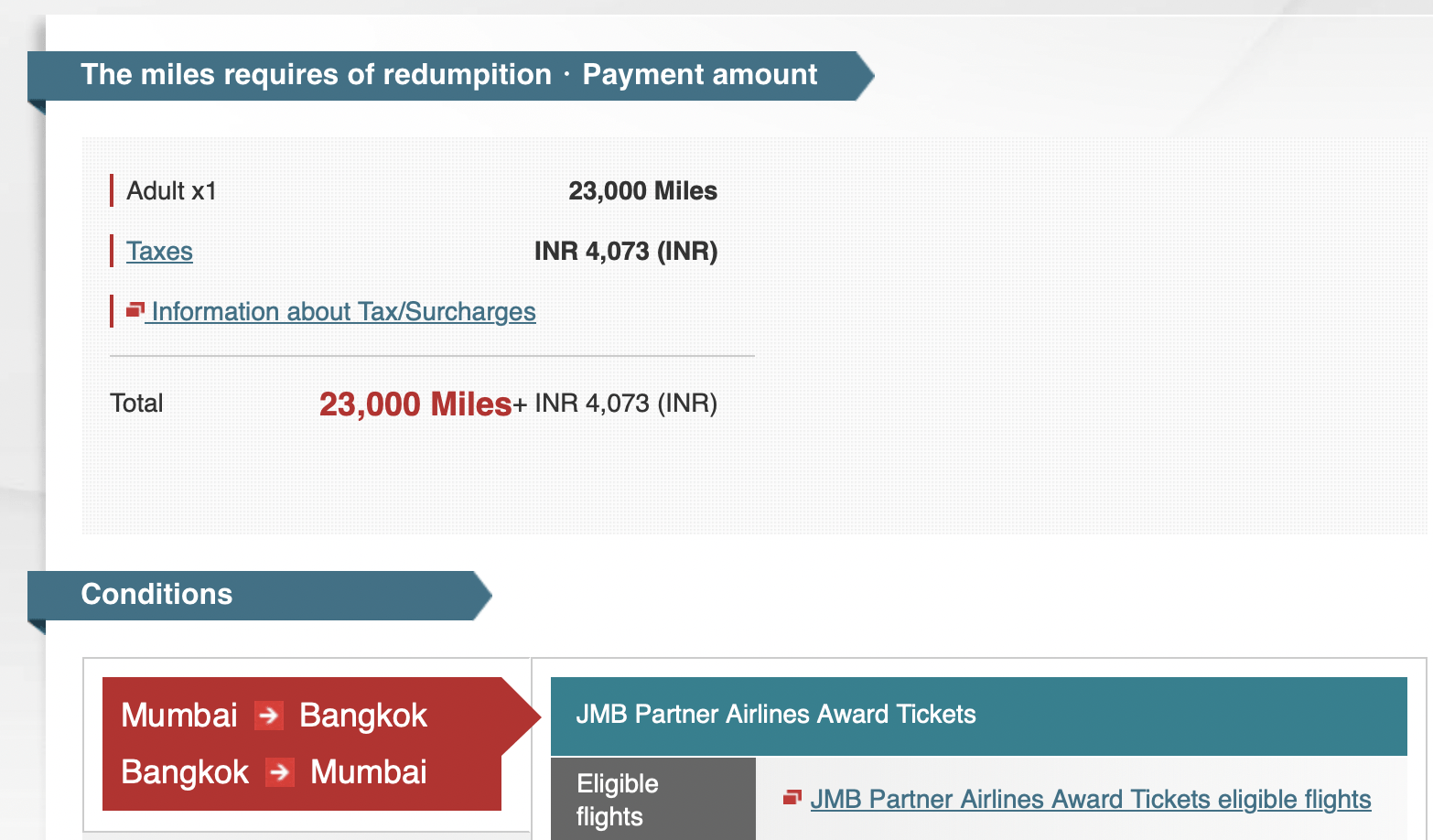 JAL Mileage for Mumbai - Bangkok Round Trip