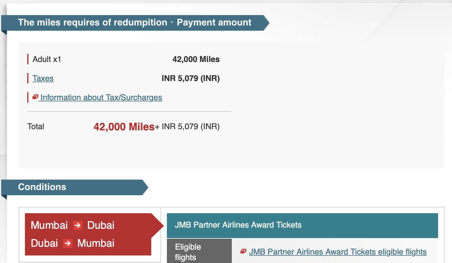 JAL Mileage for Mumbai - Dubai Round Trip