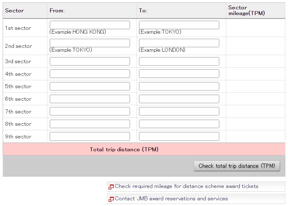 Japan Airlines Distance Calculator (air distance in miles)