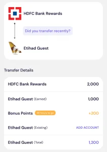 HDFC to Etihad Guest Transfer Bonus