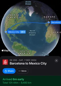 Emirates Flight from Barcelona to Mexico