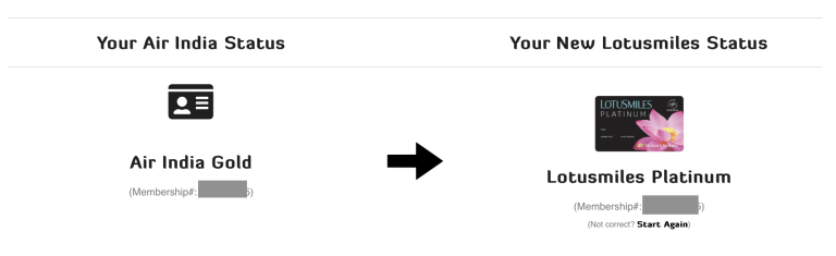 Air India Status Match with Lotus Miles