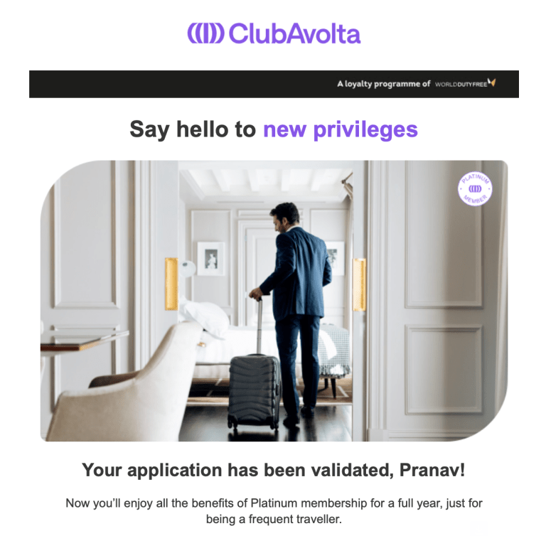 Club Avolta Platinum Status Email