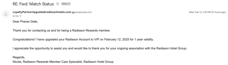 Radisson VIP Status Match